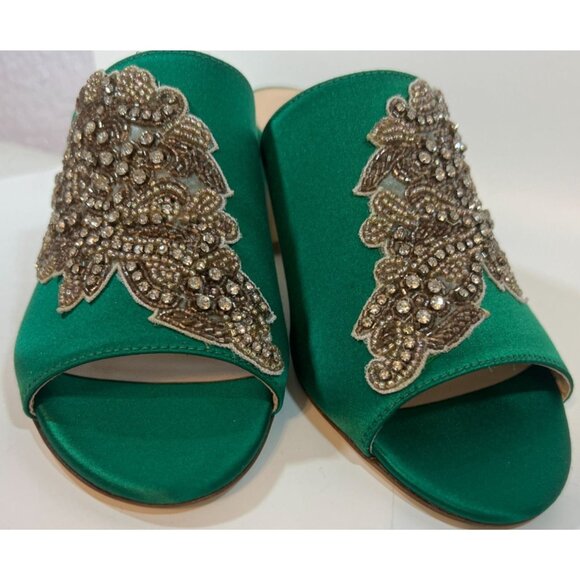 L.K. Bennett Sabrina Green Satin Mules With Embellished Detailing Size 37 - Picture 7 of 8